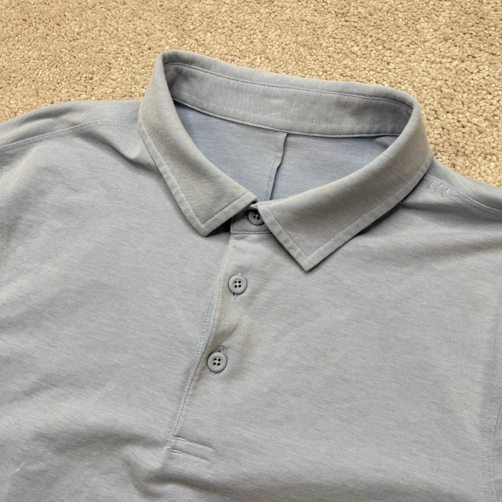 Lululemon Mens M Polo Shirt Light Blue Evolution Short Sleeve Performance - Picture 4 of 6